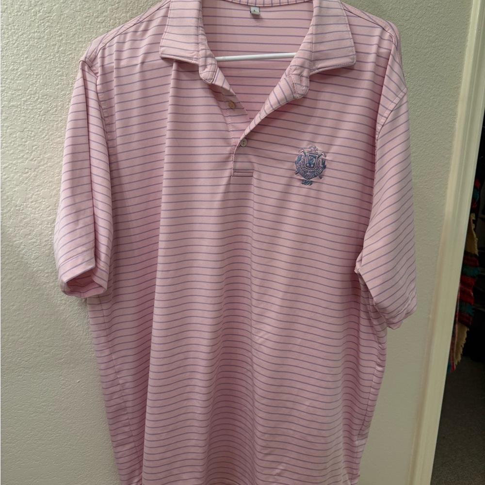Peter Millar Light Pink Polo with Stripes Detroit Golf Club